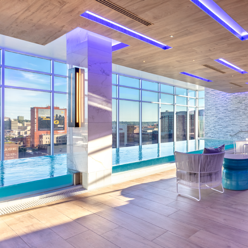 The indoor spa at Two Light Luxury Apartments in Kansas City, Missouri.