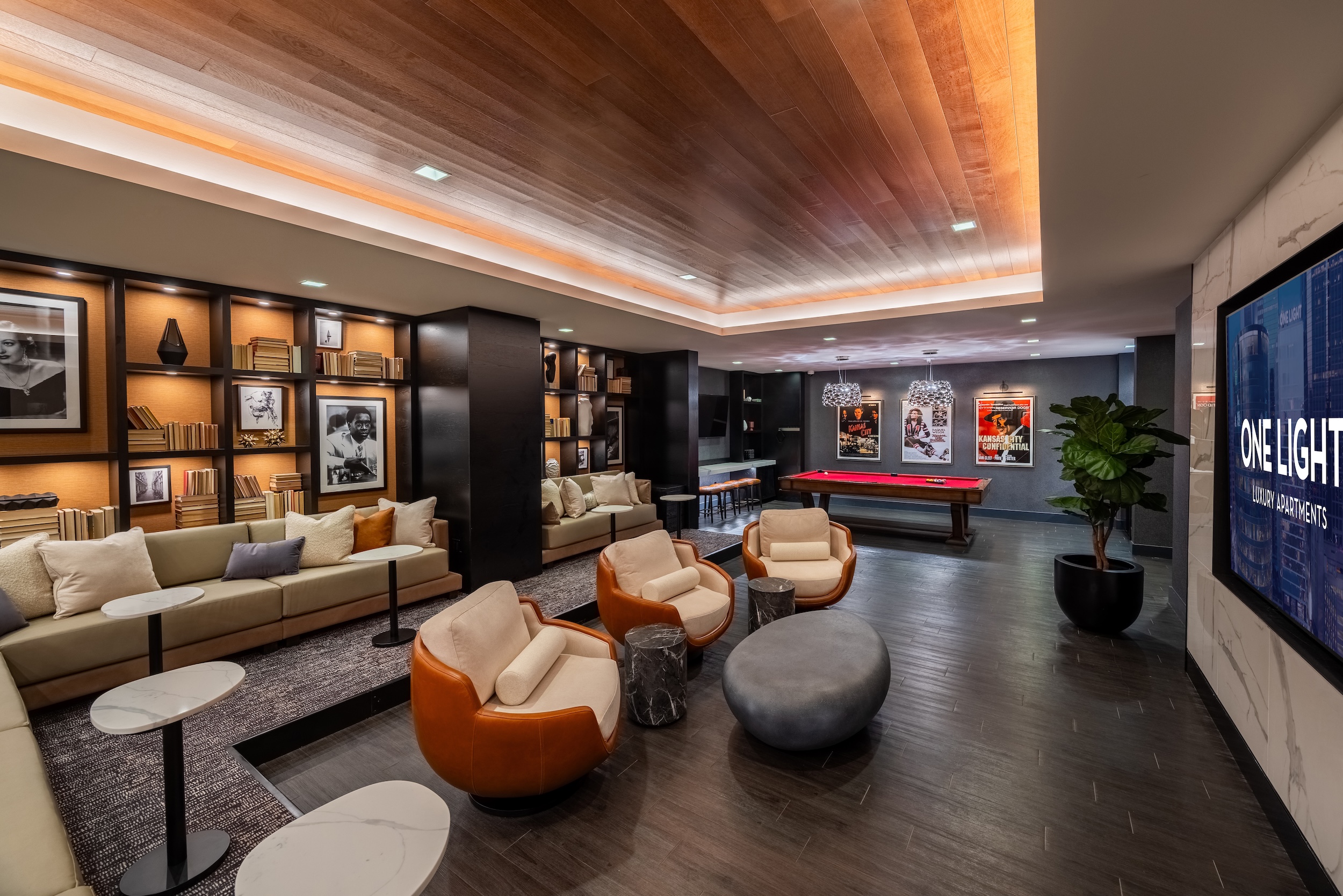 Entertainment Room Showing Large Screen TV and Plush Seating